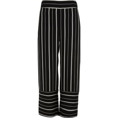 Black stripe wide leg culottes